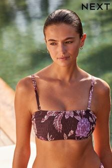 Berry Floral Shirred Bandeau Bikini Top (N45305) | ₪ 80