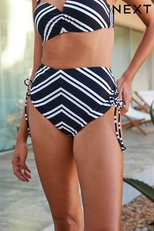 Black/White Stripe High Waist Bikini Bottoms (N45317) | $35