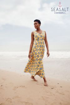O neck clearance sleeveless yellow dress