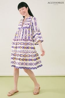 Accessorize Yellow Printed Jacquard Flute Sleeve Dress (N45466) | €26