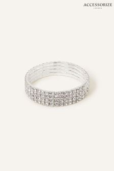 Accessorize Silver Tone Wide Crystal Cupchain Stretch Bracelet (N45494) | €20