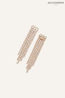 Accessorize White Crystal Cupchain Tassel Long Drop Earrings (N45527) | LEI 84