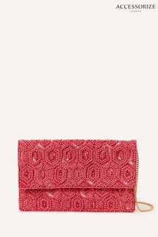 Accessorize Red Classic Beaded Hand Embellished Clutch (N45602) | €22