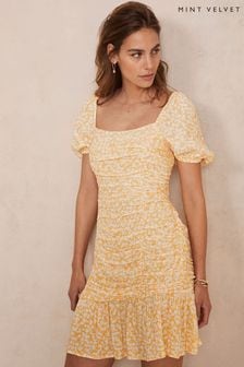 Mint Velvet Yellow Holly Floral Print Mini Dress (N45640) | €72