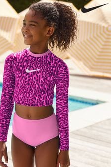 Nike Pink Nike Swim  Animal Print Long Sleeve Bikini Set (N45910) | kr350