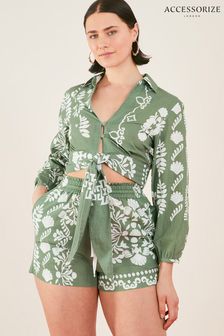 Accessorize Green Ornamental Print Tie Waist Shorts (N45990) | 100 zł