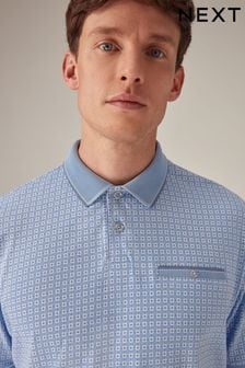 Light Blue Geo Short Sleeve Print Polo Shirt (N46053) | €32