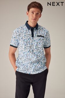 Blue White Floral Print Polo Shirt (N46062) | €40