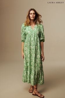 Laura Ashley Green Camelot Print Green Midaxi Dress (N46133) | SGD 97