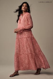 Laura Ashley Red Rowland Vines Chiffon Ruffle Shirt Maxi Dress (N46157) | $117