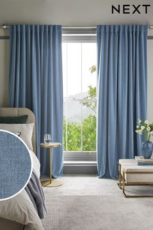 Light Blue Sumptuous Velvet Hidden Tab Top Lined Curtains (N46187) | €114 - €266