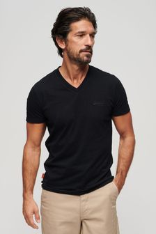 黑色鍍鉻 - Superdry復古標誌刺繡Vee T恤 (N46355) | NT$930