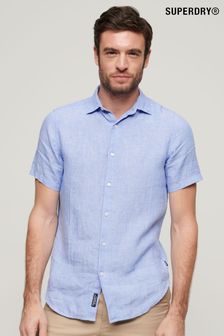 Синий - Повседневная льняная рубашка с короткими рукавами Superdry Studios (N46401) | €84