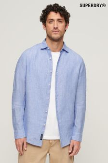 Синий - Льняная рубашка с длинными рукавами Superdry Studios (N46402) | €99