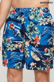Superdry Blue Hawaiian Print 17" Swim Shorts (N46419) | SGD 87