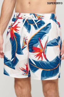 Superdry Blue Hawaiian Print 17" Swim Shorts (N46421) | $55