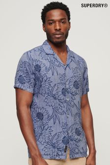 Superdry Blue Open Collar Print Linen Shirt (N46433) | Kč2,380