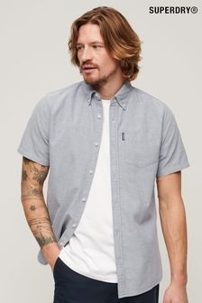 Superdry Grey 100% Cotton Vintage Oxford Short Sleeved Shirt (N46448) | $77