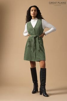 Great Plains sukienka bez rękawów z paskiem uszyta z grubego sztruksu w kolorze zielonym (N46469) | 250 zł