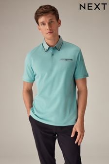 Aqua Blue 100% Cotton Short Sleeve Smart Collar Polo Shirt (N46527) | $47