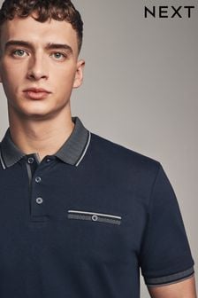 Navy/Silver Short Sleeve Smart Collar Polo Shirt (N46528) | €32