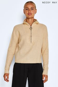 NOISY MAY Quarter Zip Chunky Knitted Jumper