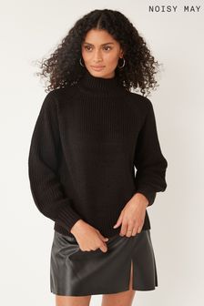 NOISY MAY Black High Neck Jumper with Puff Sleeves (N46627) | AED144