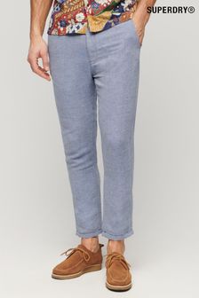 أزرق - Superdry Drawstring Linen Trousers (N46680) | 414 ر.س