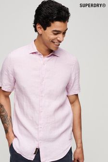 Różowy - Superdry Studios Casual Linen Short Sleeved Shirt (N46732) | 345 zł