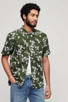 Superdry Green Short Sleeved Beach Shirt (N46779) | SGD 87