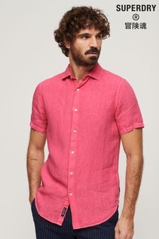 Розовый - Повседневная льняная рубашка с короткими рукавами Superdry Studios (N46790) | €84