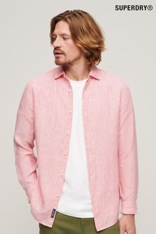 Superdry Pink Studios Casual Linen Long Sleeved Shirt (N46796) | SGD 126