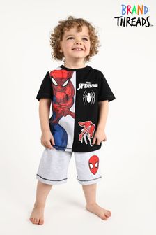 Brand Threads Black Marvel Spiderman Boys Short Pyjama Set (N46914) | SGD 31