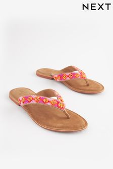 Pink Regular/Wide Fit Forever Comfort® Leather Embellished Toe Thong Sandals (N46975) | HK$187