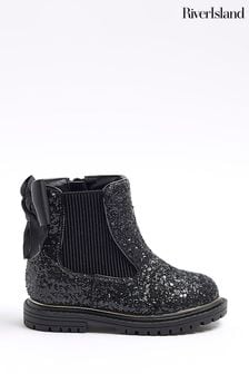 River Island Black Girls Glitter Chelsea Boots (N47163) | €18.50