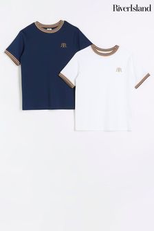 River Island Pachet 2 tricouri pentru băieți cu dungă contrastantă la tiv cămăși Bradford (N47223) | 143 LEI - 239 LEI