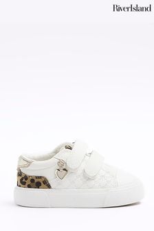 River Island White Girls Leopard Plimsole Trainers (N47246) | €22