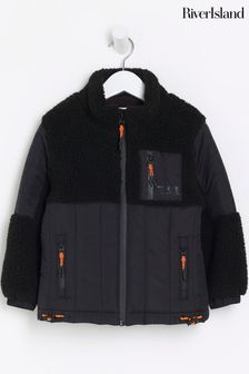 River Island Black Boys Borg Hybrid Fleece Jacket (N47253) | 190 SAR