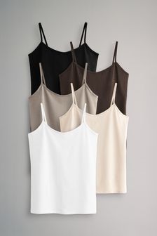 The Set Black/Nude/White 5 Pack Thin Strap Vest Tops (N47328) | Kč795