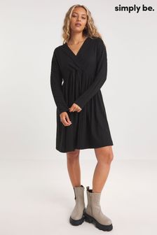 Simply Be Black Ribbed Smock Dress (N47329) | $40