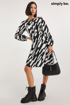 Simply Be Black Mono Print Zip Front Sport Smart Dress (N47331) | €20