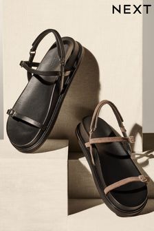 Mink Brown Premium Leather Thin Strap Footbed Sandals (N47397) | MYR 268