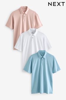 Ecru White/Pink/Blue Regular Fit Short Sleeve Jersey Polo Shirts 3 Pack (N47445) | $60