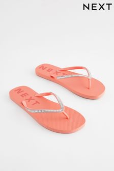 Coral Pink Jewelled Beach Flip Flops (N47447) | €16