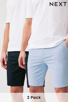 Mornarsko modra/svetlo modra Oxford - Ozek kroj - Komplet 2 raztegljivih chino kratkih hlač (N47452) | €33