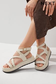Forever Comfort® Leather Strappy Flatform Sandals