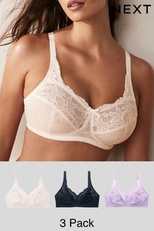 Navy Blue/Lilac Purple/Cream Non Pad Non Wire Total Support Full Cup Lace Bras 3 Pack (N47494) | $70