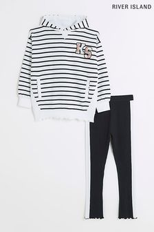 River Island Girls Kind Society Striped Hoodie and Leggings Set