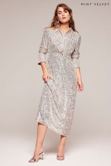 Mint Velvet Silver Sequin Shirt Dress (N47544) | €165