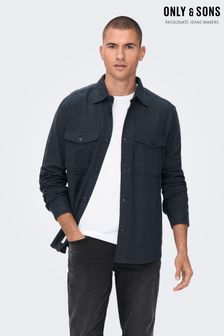 Only & Sons Blue Regular Fit Button Up Long Sleeve Flannel Overshirt (N47986) | €57